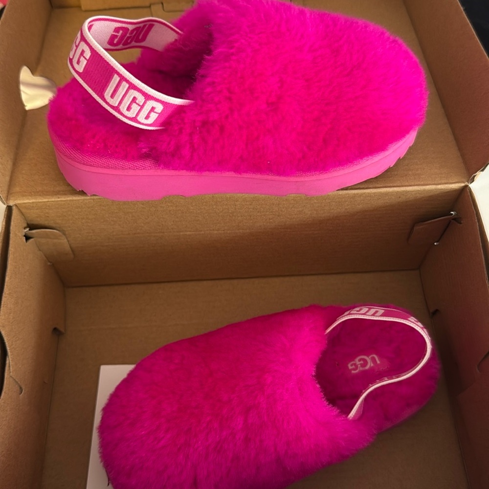 Fuzzy pink Ugg slippers